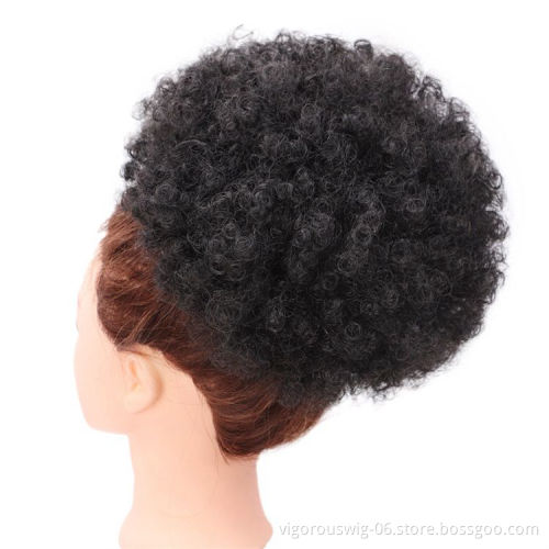 Vigorous Synthetic Afro Puff Drawstring Ponytail Short Kinky Curly Hair Bun Extension Donut Chignon Hair Pieces Four Clips
